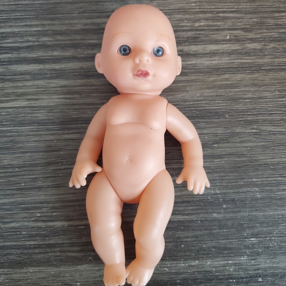 Tiny Vinyl Baby Doll 6" Blue Eyes, Red Lips - Sold Nude